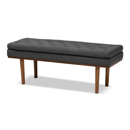 BAXTON STUDIO Arne Mid-Century Dark Grey Upholstered Walnut Finished Bench 159-9837